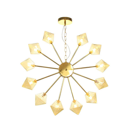 Diamond Shade Hanging Industrial Chandelier Lamp With Amber/Clear Glass - 6/9/12 Heads