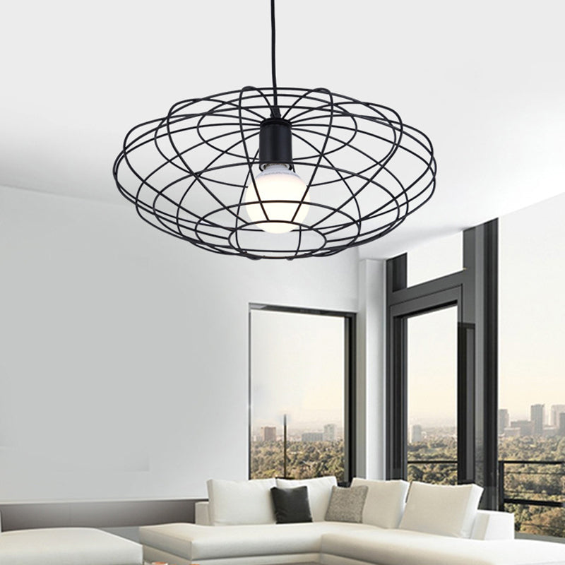 Vintage Metal Cage Pendant Light For Living Room - Black