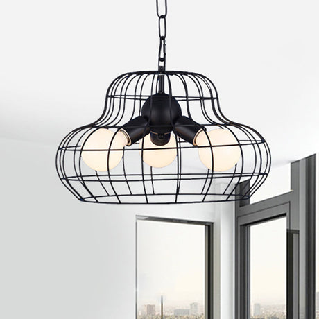 Vintage Metal Black Chandelier Pendant With 3 Lights - Stylish Lighting For Living Room