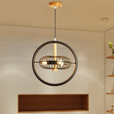 Industrial Caged Chandelier Light With 3 Metal Pendant Lamps For Dining Room Black / D