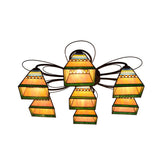 Tiffany Handcrafted Art Glass Semi Flush Light - Orange Pyramid Ceiling Mounted Fixture 3/7/8 Heads