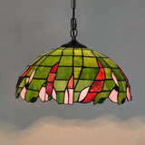 Stylish Green Tiffany Ceiling Pendant Light - Stained Glass Domed Suspension Lamp For Bedroom