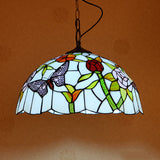 Mediterranean Stained Glass Butterfly Pendant Light Fixture - White/Red White