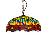 Tiffany Dragonfly Pendant Light 1-Light Stained Glass Ceiling Fixture In Red/Yellow/Blue For Kitchen