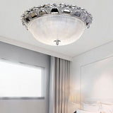 Contemporary Silver Crystal Dome Flush Mount Ceiling Light With 3 Heads