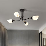 Modern 4/6/8 Bulbs Ceiling Chandelier - Black Flared Pendant Light With Milky Glass Shade 4 /