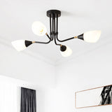 Modern 4/6/8 Bulbs Ceiling Chandelier - Black Flared Pendant Light With Milky Glass Shade