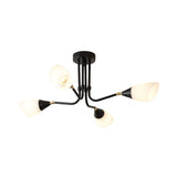 Modern 4/6/8 Bulbs Ceiling Chandelier - Black Flared Pendant Light With Milky Glass Shade