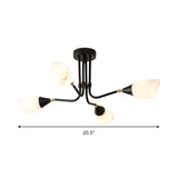 Modern 4/6/8 Bulbs Ceiling Chandelier - Black Flared Pendant Light With Milky Glass Shade