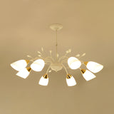 Modern Opal Glass Floral Chandelier - 8 Head Hanging Ceiling Lamp In White