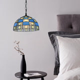 Black Tiffany-Style Glass Star Pendant Light - 12’/16’ Wide 1-Light Fixture