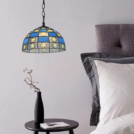 Black Tiffany-Style Glass Star Pendant Light - 12’/16’ Wide 1-Light Fixture