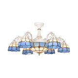 Baroque White/Blue/Silver Glass 9-Light Ceiling Light Fixture For Bedroom
