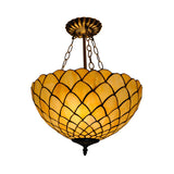 Beige Glass Semi Flush Light With Baroque Style Domed Shade - Ceiling Mounted Fixture