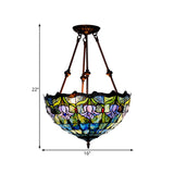 Baroque Red/Yellow/Blue Cut Glass Petal Semi Flush Mount Light: 2-Light Bronze Ceiling Fixture For