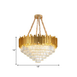 Modern Brass Hanging Light Fixture: Layered Multi-Light Chandelier With Crystal Block
