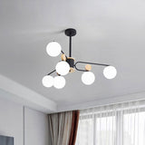 Milk Glass Round Pendant Chandelier With Modernist Design - 6/8 Heads Black Ceiling Light