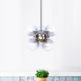 Modern Chrome Glass Sphere Chandelier 9 Bulbs Suspended Ceiling Lighting Fixture