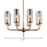 Modern Cognac Glass Cylinder Chandelier - 8 Bulb Pendant Light For Dining Room