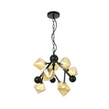 Modern Amber Glass Pyramid Chandelier - 9-Light Pendant Fixture For Dining Room Ceiling