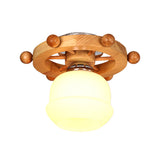 Nordic 1-Light White Glass Flushmount Ceiling Light With Wheel Backplate - Ideal For Bathrooms