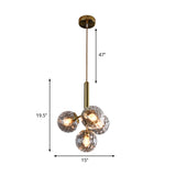 Gold Modernist Glass Globe Chandelier - 4 Heads Dimpled Design Hanging Light Fixture