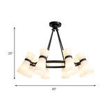 Modern Wide Flare Ceiling Chandelier With Opal Glass - 16 Bulbs Black/Gold