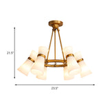 Modern Wide Flare Ceiling Chandelier With Opal Glass - 16 Bulbs Black/Gold