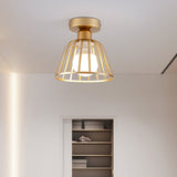 Contemporary Black/Gold Conical Flush Mount Ceiling Light For Staircases - Metal Fixture 1 Bulb Gold