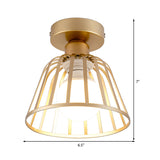 Contemporary Black/Gold Conical Flush Mount Ceiling Light For Staircases - Metal Fixture 1 Bulb