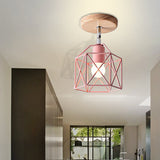 Modern Metal Hexagon Ceiling Light - Gray/White/Pink/Yellow/Blue/Green Semi Flush Mount For Bedroom