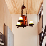 Vintage Dark Tan Candle Chandelier-Style Pendant Light Fixture With Metallic Finish (3 Lights) For
