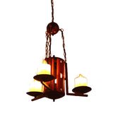 Vintage Dark Tan Candle Chandelier-Style Pendant Light Fixture With Metallic Finish (3 Lights) For