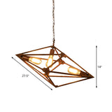 Vintage Metallic Dining Room Chandelier - Rust Ceiling Pendant Light With Bare Bulb 2/3 Lights