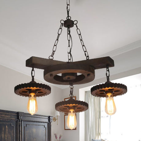 Industrial Rustic Ceiling Chandelier With Exposed Bulbs And Metallic Finish - 3/7 Lights For