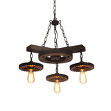 Industrial Rustic Ceiling Chandelier With Exposed Bulbs And Metallic Finish - 3/7 Lights For