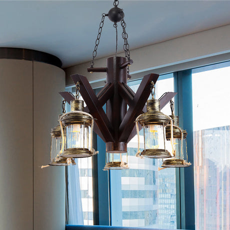 Vintage Clear Glass Ceiling Chandelier - 5-Light Black Pendant Fixture For Living Room