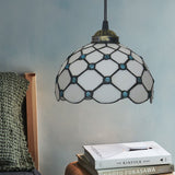 Baroque Beige/Blue/Green Glass Domed Shade Hanging Pendant Lamp For Dining Room - Black 1 Light