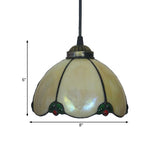 Baroque Beige/Blue/Green Glass Domed Shade Hanging Pendant Lamp For Dining Room - Black 1 Light