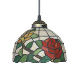 Victorian Floral Cut Glass Pendant Light - 1-Light Beige/Red/Pink Fixture For Dining Room