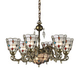Frosted Glass Arm Pendant Chandelier - Tiffany Style 9/12 Lights Bronze Hanging Lamp For Living Room