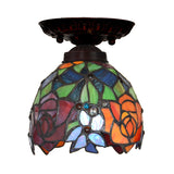 Victorian Ceiling-Mounted Stained Glass Light With Domed Design - 1 Flushmount Red/Pink/Orange Ideal