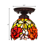 Victorian Ceiling-Mounted Stained Glass Light With Domed Design - 1 Flushmount Red/Pink/Orange Ideal