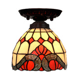 Victorian Ceiling-Mounted Stained Glass Light With Domed Design - 1 Flushmount Red/Pink/Orange Ideal
