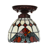 Victorian Ceiling-Mounted Stained Glass Light With Domed Design - 1 Flushmount Red/Pink/Orange Ideal