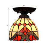 Victorian Ceiling-Mounted Stained Glass Light With Domed Design - 1 Flushmount Red/Pink/Orange Ideal