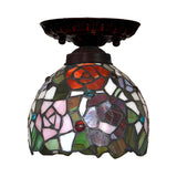 Victorian Ceiling-Mounted Stained Glass Light With Domed Design - 1 Flushmount Red/Pink/Orange Ideal