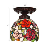 Victorian Ceiling-Mounted Stained Glass Light With Domed Design - 1 Flushmount Red/Pink/Orange Ideal