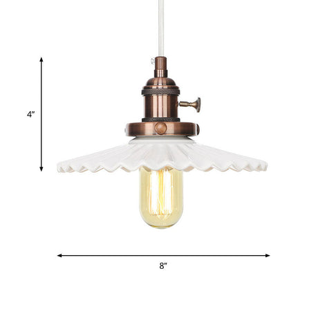 Scalloped Edge Hanging Light Fixture - Ceramic Pendant Ceiling For Industrial Dining Rooms (1 Bulb)