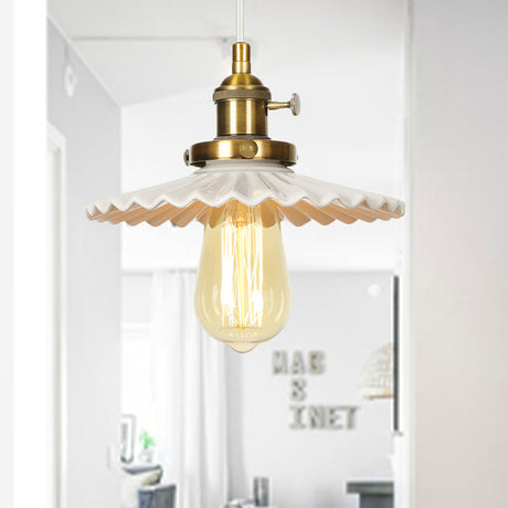 Scalloped Edge Hanging Light Fixture - Ceramic Pendant Ceiling For Industrial Dining Rooms (1 Bulb)